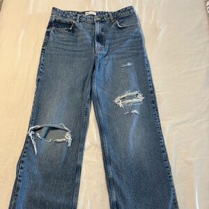 Zara Blue Distressed Straight Leg Jeans